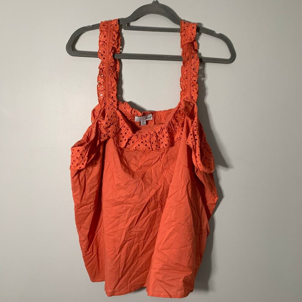 NEW Luukse Ruffle Trim‎ Square Neck Tank Women 4X Orange Eyelet Cotton